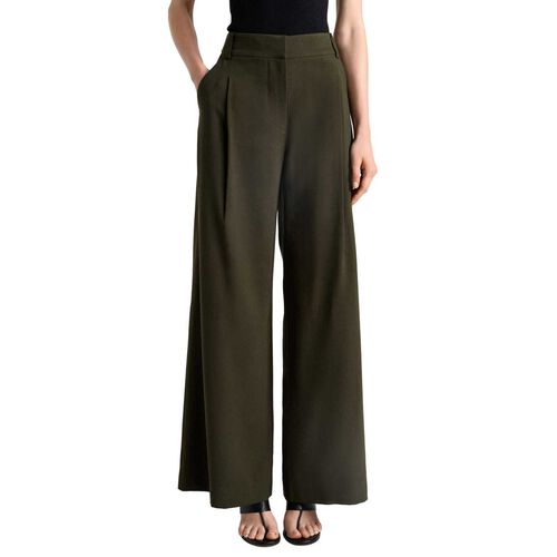 Cue Olivine Viscose Twill Pleated Wide Leg Pant